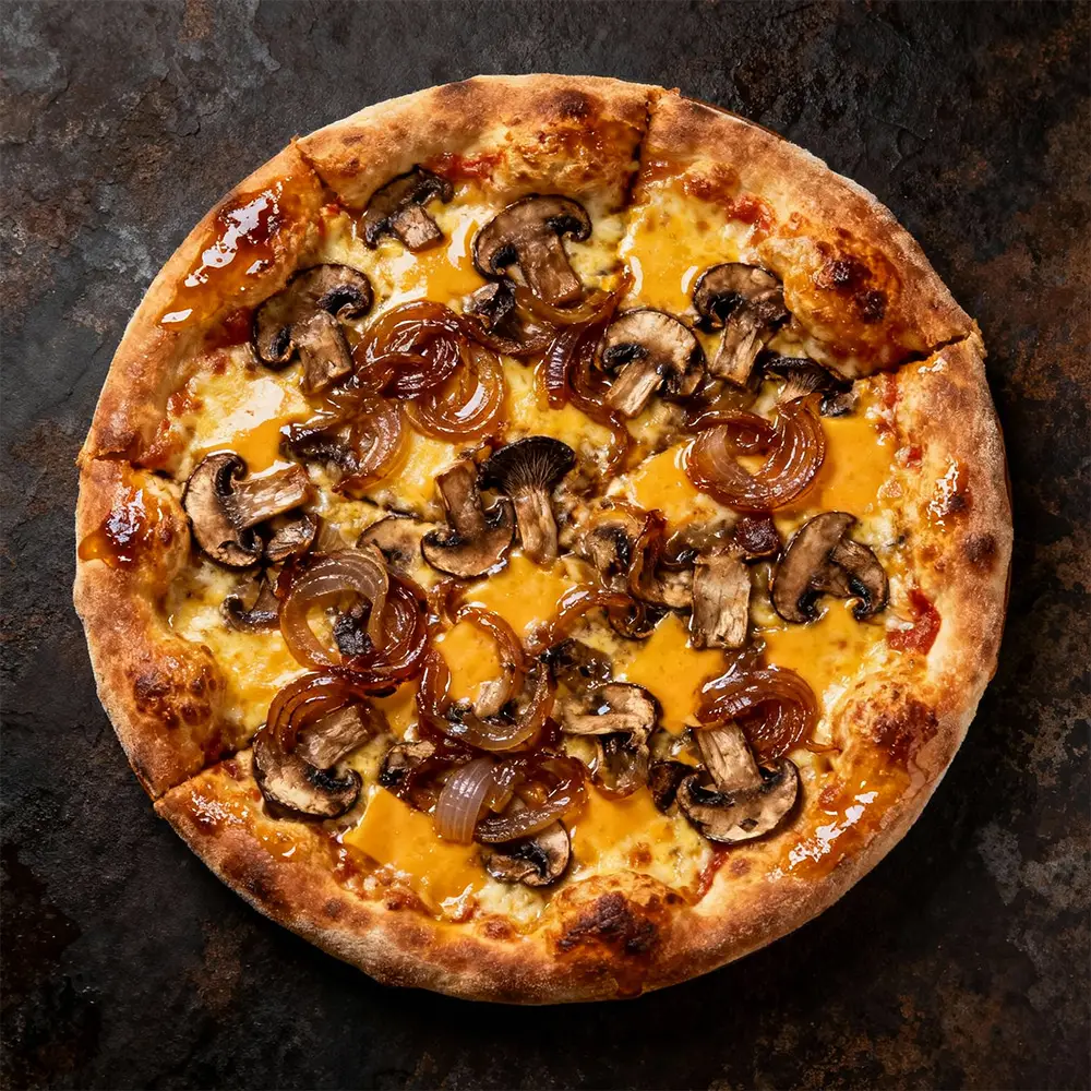 Caramelised Onion, Wild Mushrooms, Scottish Cheddar (V)